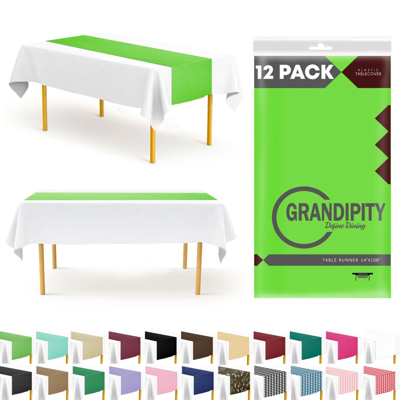 Grandipity Lime Green 12 Pack Premium Disposable Plastic Table Runner 14 x 108 Inch. Table Runner for Dinner Parties & Events by Grandipity - Image 1